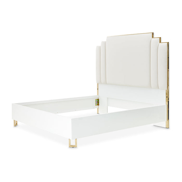 AICO Furniture - Palm Gate 5 Piece Eastern King Platform Bedroom Set In Cloud White - 9086000EK3-108-5SET