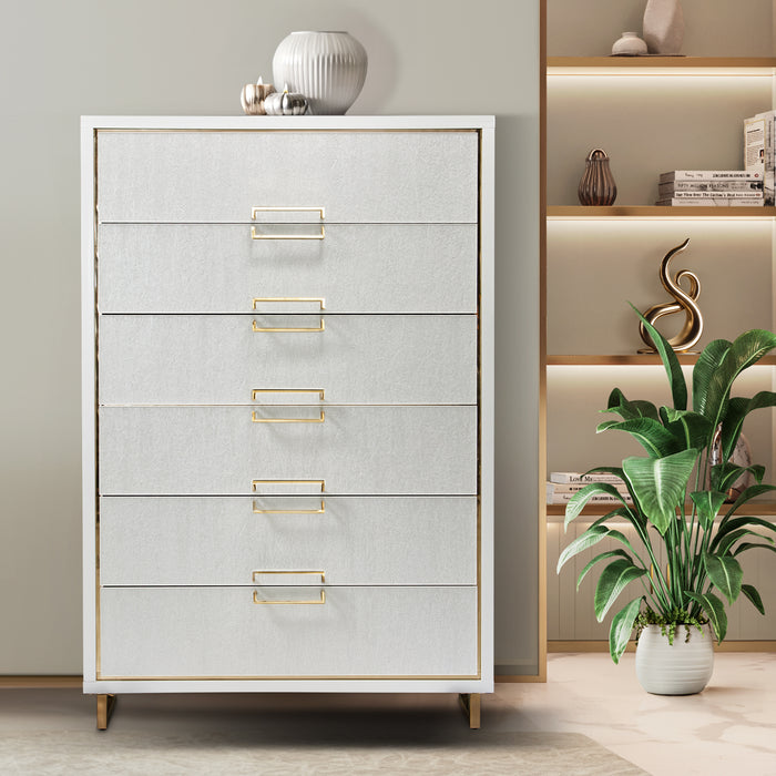 AICO Furniture - Palm Gate"6 Drawer Chest"Cloud White - 9086070SA-108 - GreatFurnitureDeal