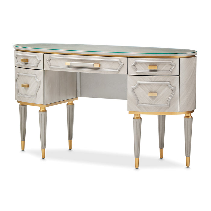 AICO Furniture - St.Charles Vanity/Desk W/Glass Top 2pc Dove Gray - 9088058-158-803 - GreatFurnitureDeal