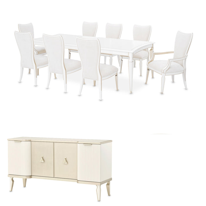 AICO Furniture - La Marisia 10 Piece Rectangular Dining Room Set - Creamy Pearl - 9089000-112-10SET - GreatFurnitureDeal
