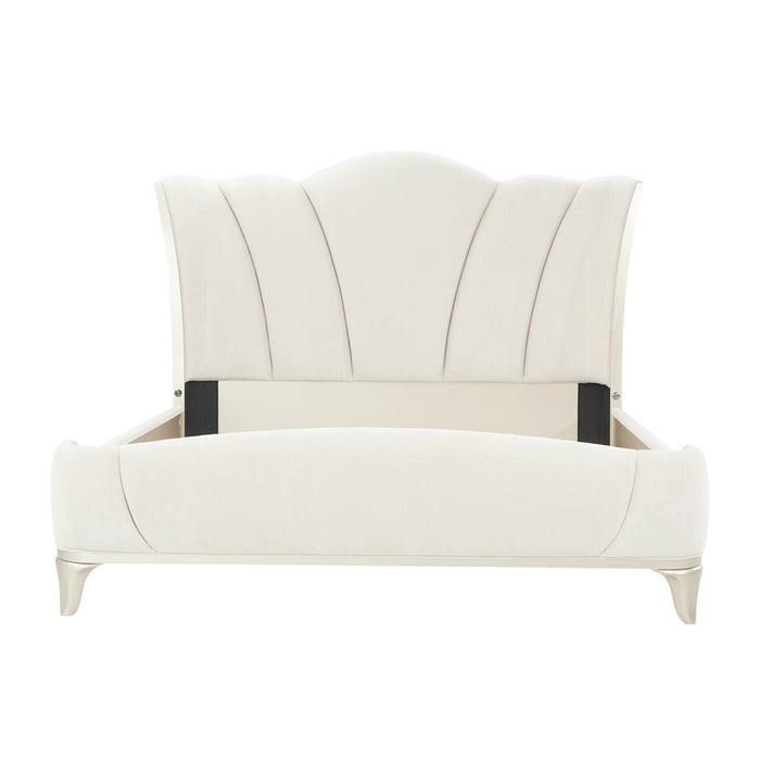 AICO Furniture - La Marisia 5 Piece King Upholstered Bedroom Set in Creamy Pearl - 9089000EK3-112-5SET - GreatFurnitureDeal