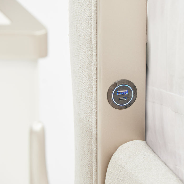 AICO Furniture - La Marisia 5 Piece King Upholstered Bedroom Set in Creamy Pearl - 9089000EK3-112-5SET - GreatFurnitureDeal