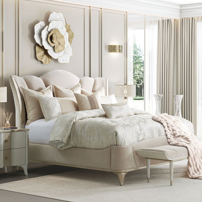 AICO Furniture - La Marisia 5 Piece King Upholstered Bedroom Set in Creamy Pearl - 9089000EK3-112-5SET - GreatFurnitureDeal