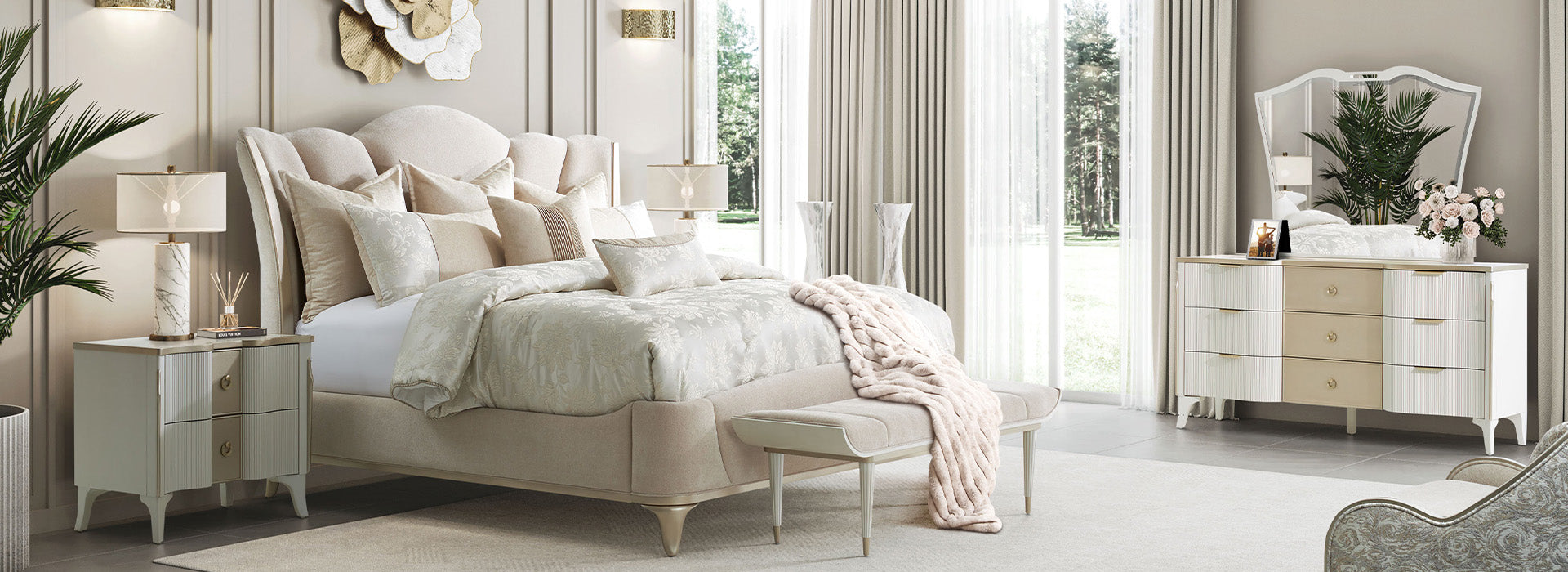 AICO Furniture - La Marisia Bench in Creamy Pearl - 9089904-112 - GreatFurnitureDeal