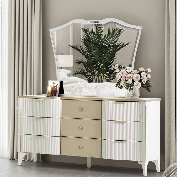 AICO Furniture - La Marisia Dresser with Mirror - Creamy Pearl - 9089050SA-060-112 - GreatFurnitureDeal