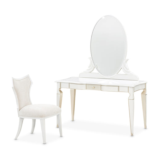 AICO Furniture - La Marisia Vanity Desk with Mirror and Chair - Creamy Pearl - 9089058VAN3-112 - GreatFurnitureDeal