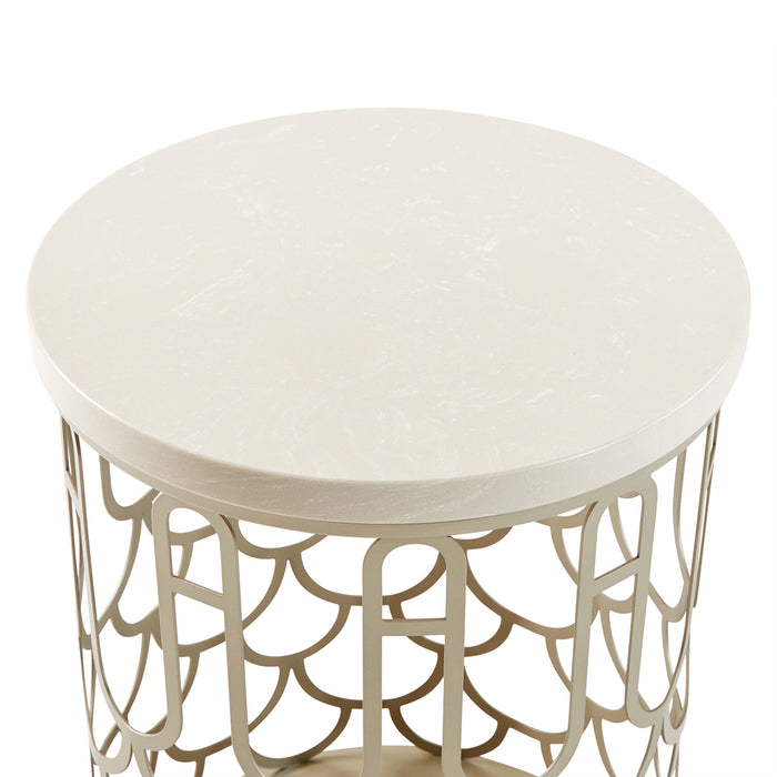 AICO Furniture - La Marisia Marble Chairside Table - Creamy Pearl/Champagne - 9089225-112 - GreatFurnitureDeal