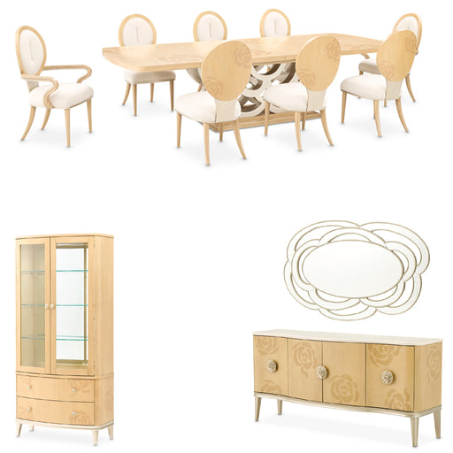 AICO Furniture - Camellia Field 12 Piece Pedestal Dining Table Set in Caramel - 9090002-134-12SET - GreatFurnitureDeal