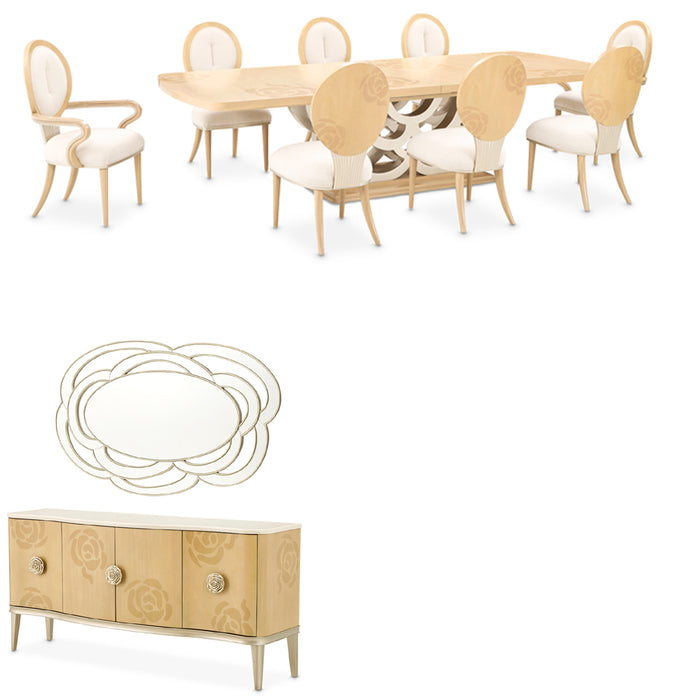 AICO Furniture - Camellia Field 11 Piece Pedestal Dining Table Set in Caramel - 9090002-134-11SET - GreatFurnitureDeal