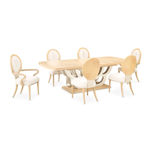 AICO Furniture - Camellia Field 9 Piece Pedestal Dining Table Set in Caramel - 9090002-134-9SET - GreatFurnitureDeal