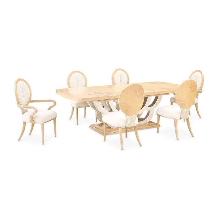 AICO Furniture - Camellia Field 9 Piece Pedestal Dining Table Set in Caramel - 9090002-134-9SET - GreatFurnitureDeal