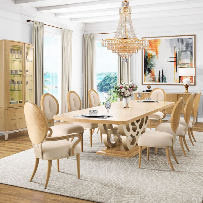 AICO Furniture - Camellia Field 9 Piece Pedestal Dining Table Set in Caramel - 9090002-134-9SET - GreatFurnitureDeal