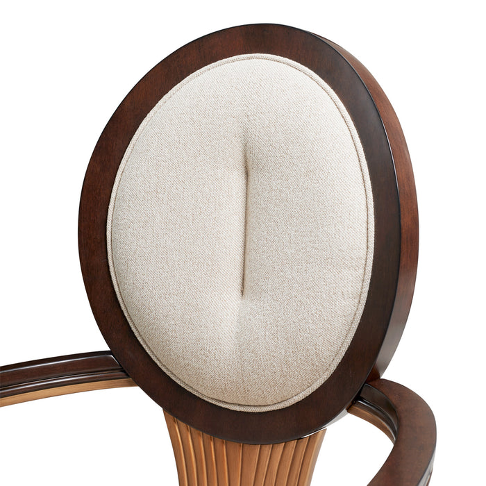 AICO Furniture - Camellia Field Dining Arm Chair in Linen/Warm Pecan (Set of 2) - N9090004-400 - GreatFurnitureDeal