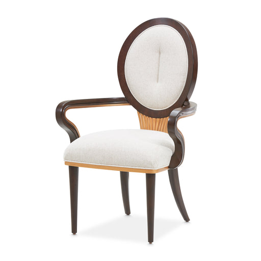 AICO Furniture - Camellia Field Dining Arm Chair in Linen/Warm Pecan (Set of 2) - 9090004-400 - GreatFurnitureDeal