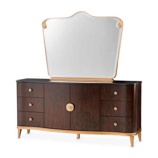 AICO Furniture - Camellia Field Dresser with Mirror in Warm Pecan - 9090050SA-60-400 - GreatFurnitureDeal