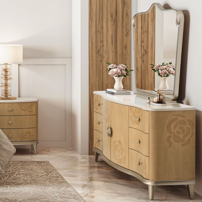 AICO Furniture - Camellia Field Dresser with Mirror in Caramel - 9090050SA-60-134 - GreatFurnitureDeal