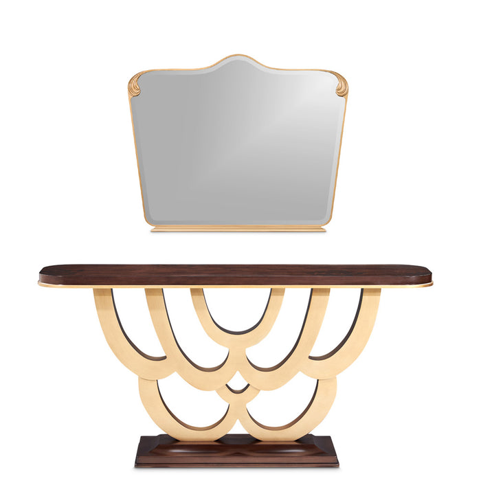 AICO Furniture - Camellia Field Console Table with Mirror in Warm Pecan - N9090223-260-400 - GreatFurnitureDeal