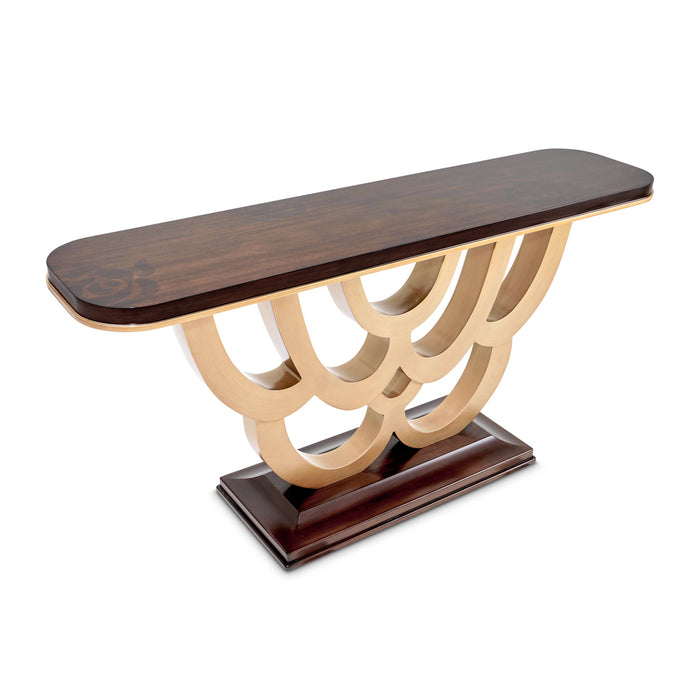 AICO Furniture - Camellia Field Console Table with Mirror in Warm Pecan - N9090223-260-400 - GreatFurnitureDeal