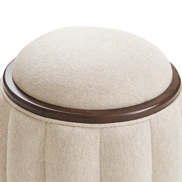 AICO Furniture - Camellia Field Round Bench in Linen/Warm Pecan - N9090804-400 - GreatFurnitureDeal