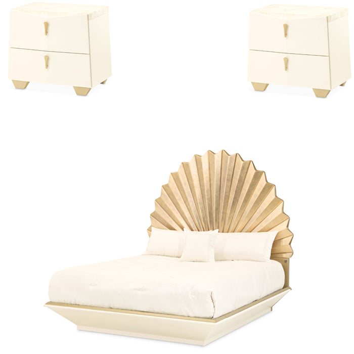 AICO Furniture - Fantosini 3 Piece King Fan Bedroom Set in Gold Leaf - 9091000EK3-836-3SET - GreatFurnitureDeal
