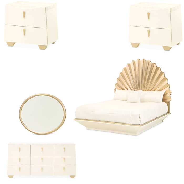 AICO Furniture - Fantosini 5 Piece King Fan Bedroom Set in Gold Leaf - 9091000EK3-836-5SET - GreatFurnitureDeal