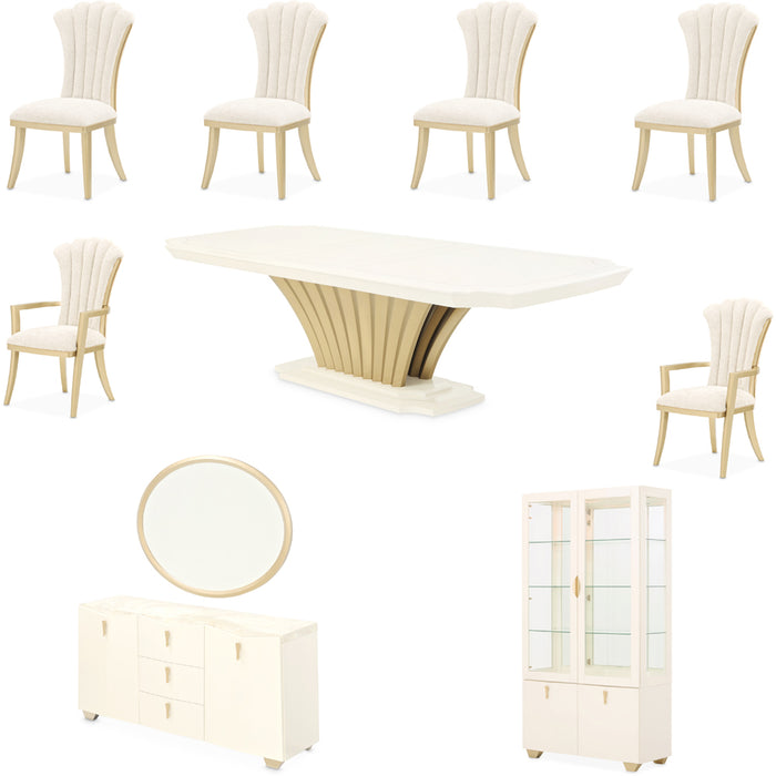AICO Furniture - Fantosini 10 Piece Pedestal Dining Room Set in Creamy Pearl - 9091002-112-10SET - GreatFurnitureDeal