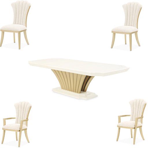 AICO Furniture - Fantosini 5 Piece Pedestal Dining Room Set in Creamy Pearl - 9091002-112-5SET - GreatFurnitureDeal
