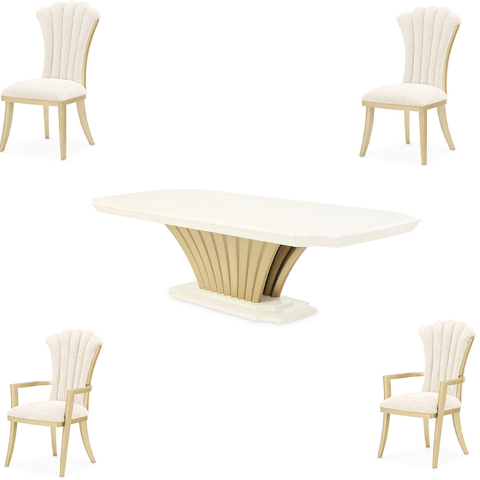 AICO Furniture - Fantosini 5 Piece Pedestal Dining Room Set in Creamy Pearl - 9091002-112-5SET - GreatFurnitureDeal