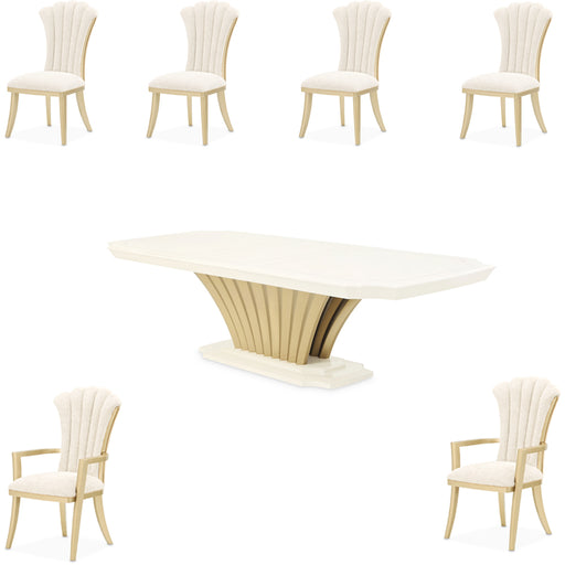 AICO Furniture - Fantosini 7 Piece Pedestal Dining Room Set in Creamy Pearl - 9091002-112-7SET - GreatFurnitureDeal
