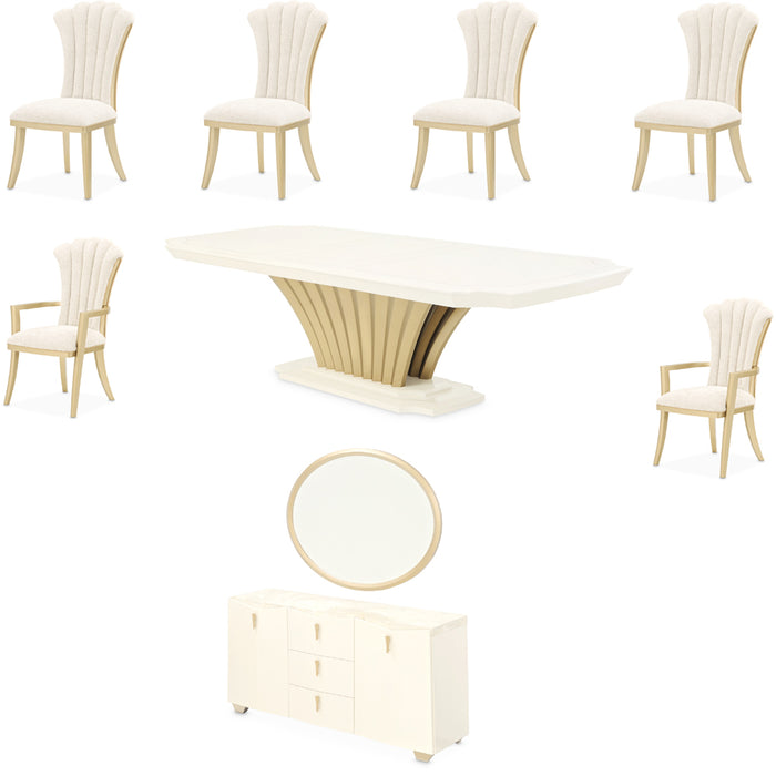 AICO Furniture - Fantosini 9 Piece Pedestal Dining Room Set in Creamy Pearl - 9091002-112-9SET - GreatFurnitureDeal