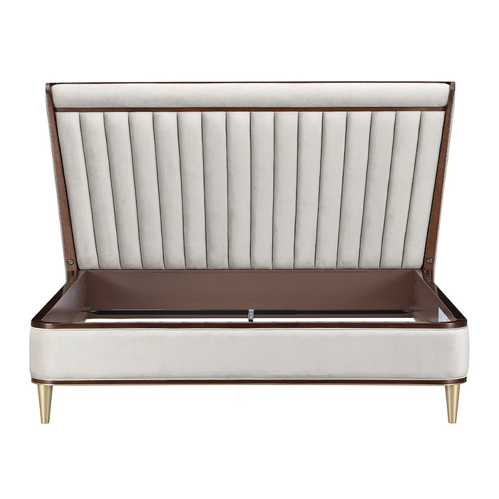 AICO Furniture - Houston 3 Piece King Channel Tufted Panel Bedroom Set in Porcini/Walnut - 9095000EK3-416-3SET - GreatFurnitureDeal