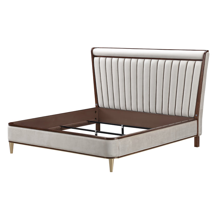 AICO Furniture - Houston California King Channel Tufted Panel Bed in Walnut - 9095000CK3-416