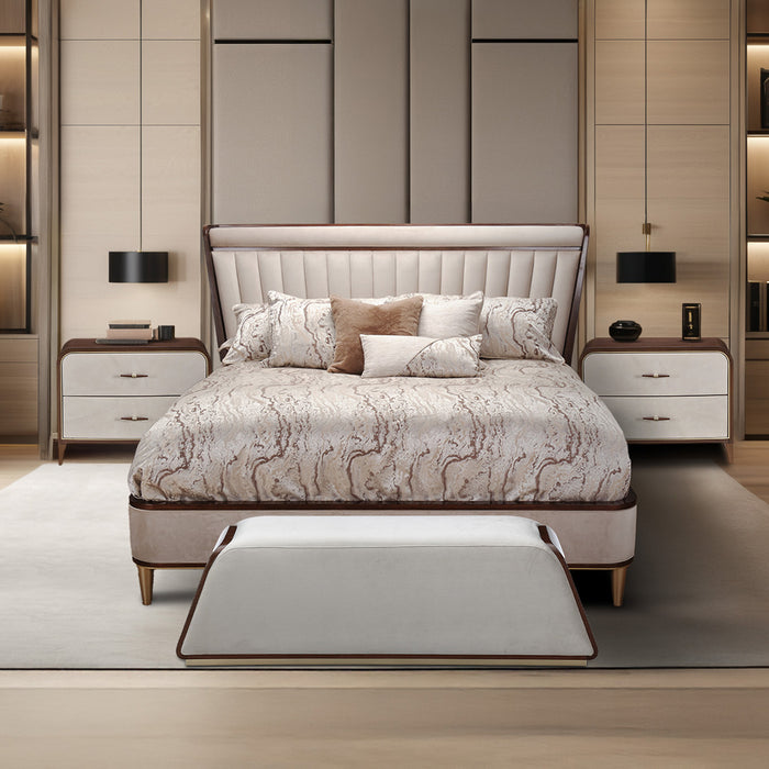 AICO Furniture - Houston California King Channel Tufted Panel Bed in Walnut - 9095000CK3-416