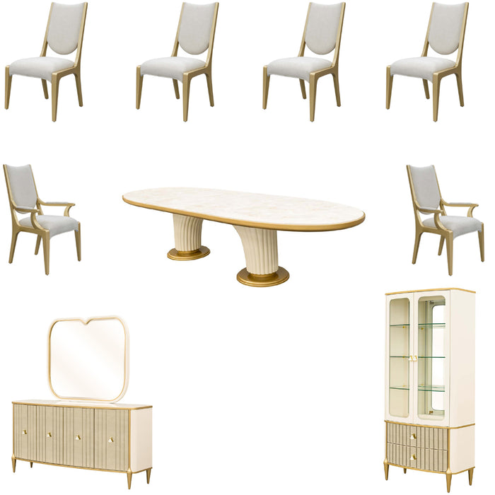 AICO Furniture - Scotts Square 10 Oval Dining Room Set in Light Champagne - 9097000-124-10SET - GreatFurnitureDeal