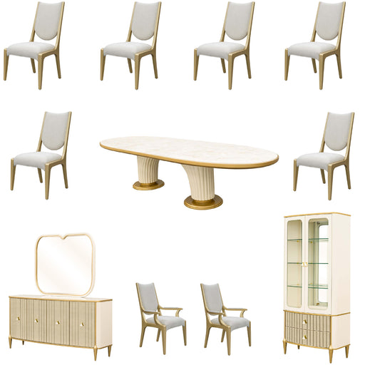 AICO Furniture - Scotts Square 12 Oval Dining Room Set in Light Champagne - 9097000-124-12SET - GreatFurnitureDeal