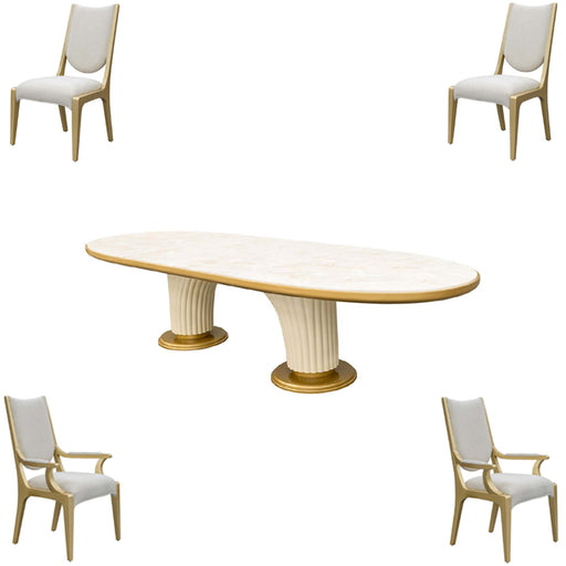 AICO Furniture - Scotts Square 5 Oval Dining Room Set in Light Champagne - 9097000-124-5SET - GreatFurnitureDeal