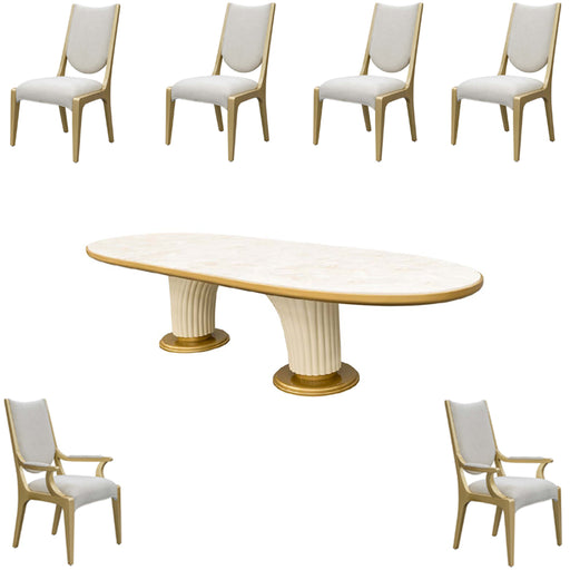 AICO Furniture - Scotts Square 7 Oval Dining Room Set in Light Champagne - 9097000-124-7SET - GreatFurnitureDeal