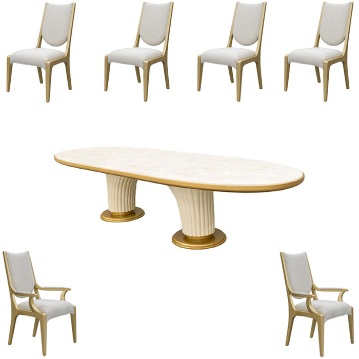 AICO Furniture - Scotts Square 7 Oval Dining Room Set in Light Champagne - 9097000-124-7SET - GreatFurnitureDeal