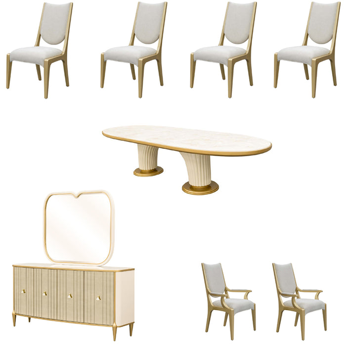 AICO Furniture - Scotts Square 9 Oval Dining Room Set in Light Champagne - 9097000-124-9SET - GreatFurnitureDeal