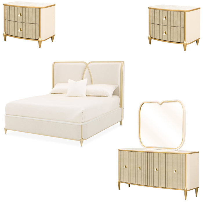 AICO Furniture - Scotts Square 5 Piece California King Bedroom Set in Light Champagne - 9097000CK3-124-5SET - GreatFurnitureDeal