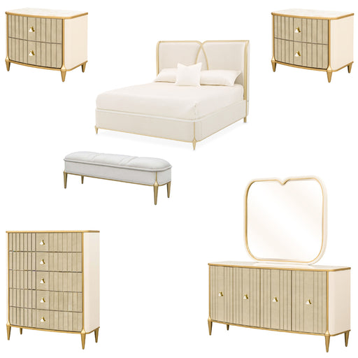 AICO Furniture - Scotts Square 7 Piece California King Bedroom Set in Light Champagne - 9097000CK3-124-7SET - GreatFurnitureDeal
