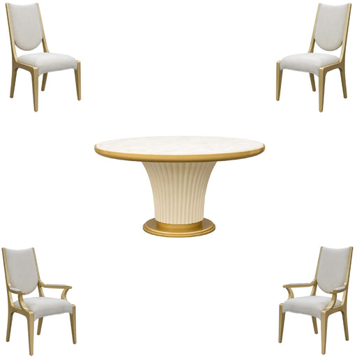 AICO Furniture - Scotts Square 5 Piece Round Dining Table Set in Light Champagne - 9097001-124-5SET - GreatFurnitureDeal