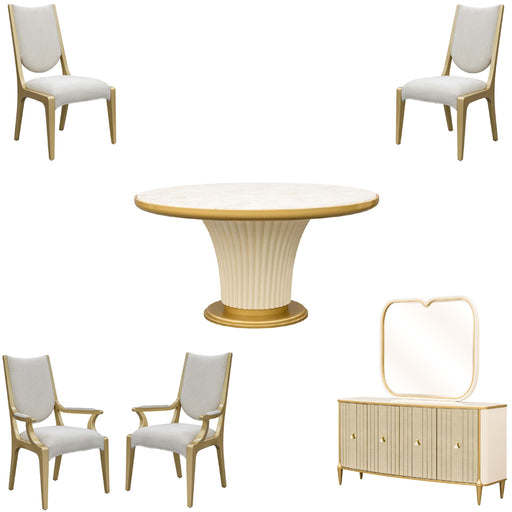 AICO Furniture - Scotts Square 7 Piece Round Dining Table Set in Light Champagne - 9097001-124-7SET - GreatFurnitureDeal
