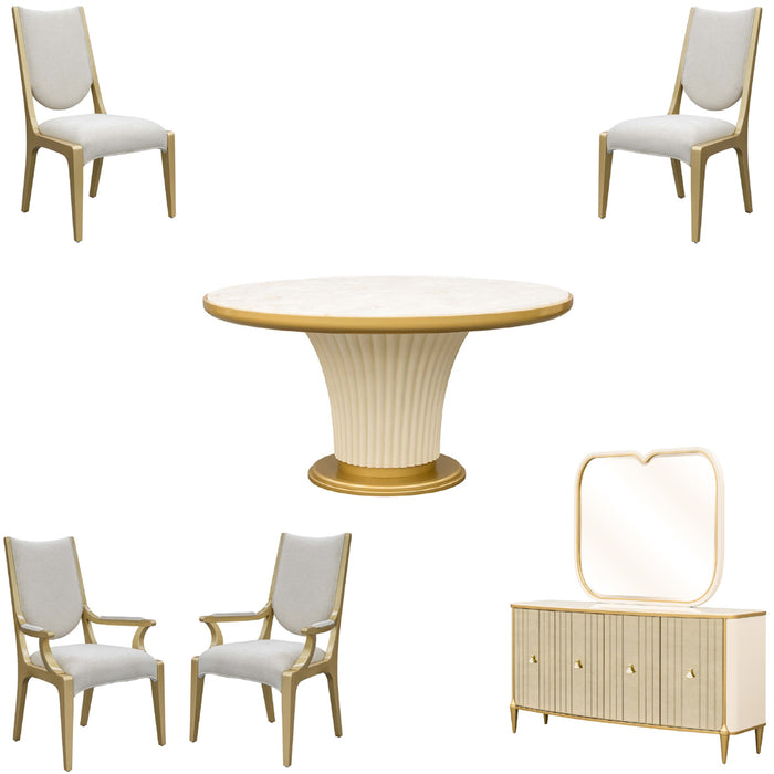 AICO Furniture - Scotts Square 7 Piece Round Dining Table Set in Light Champagne - 9097001-124-7SET - GreatFurnitureDeal
