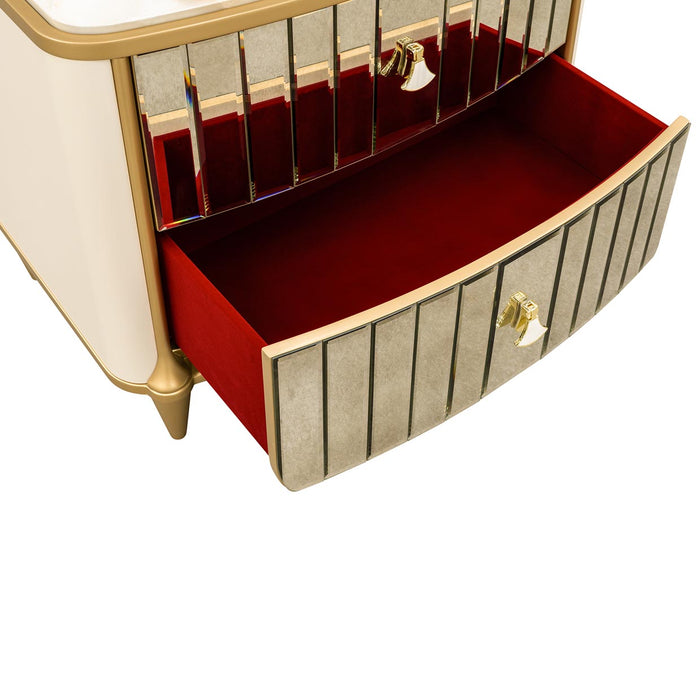 AICO Furniture - Scotts Square 5 Piece California King Bedroom Set in Light Champagne - 9097000CK3-124-5SET - GreatFurnitureDeal