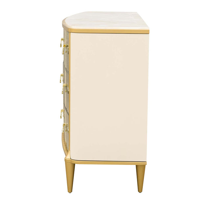 AICO Furniture - Scotts Square 5 Piece California King Bedroom Set in Light Champagne - 9097000CK3-124-5SET - GreatFurnitureDeal