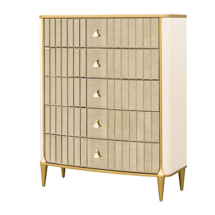 AICO Furniture - Scotts Square 5-Drawer Chest in Light Champagne - 9097070SA-124 - GreatFurnitureDeal