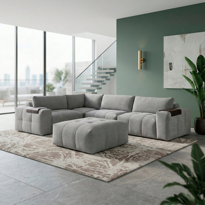 Homelegance - Tidal 5-Piece Modular Sectional with Ottoman in Beige - 9155GY*51L1ROT - GreatFurnitureDeal