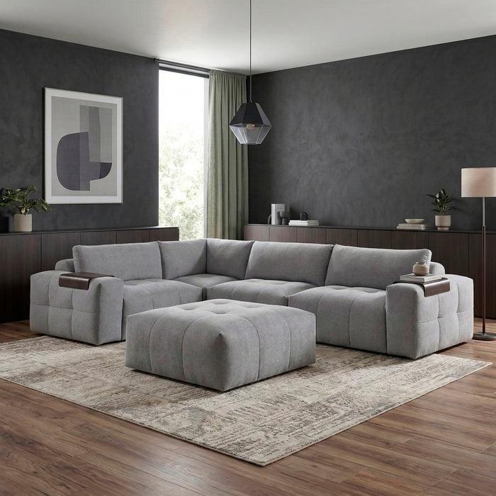 Homelegance - Tidal 5-Piece Modular Sectional with Ottoman in Beige - 9155GY*51L1ROT - GreatFurnitureDeal