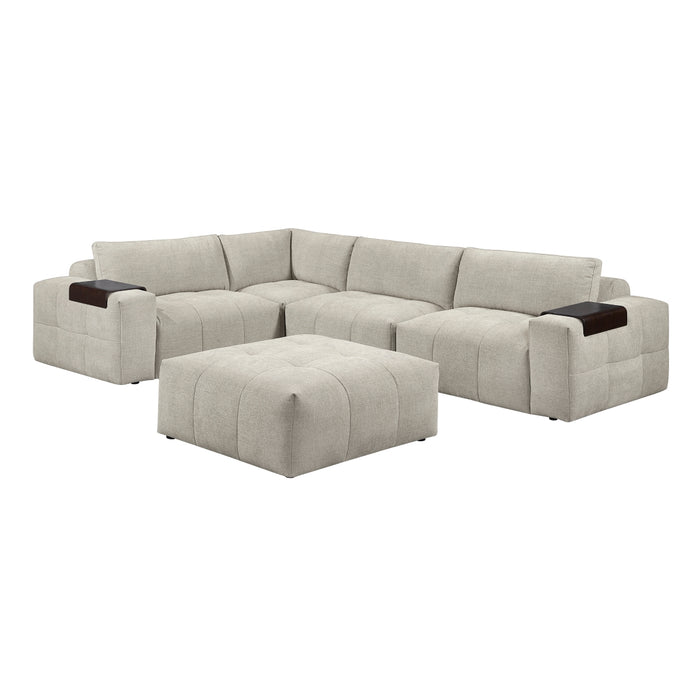 Homelegance - Tidal 5 Piece Modular Sectional with Ottoman in Taupe - 9155TP*51L1ROT - GreatFurnitureDeal